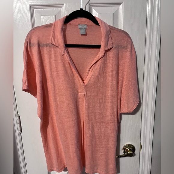 Chicos 100% Linen Easy Henley Top size 3 us xxl peach salmon coral pink beach - Picture 3 of 7